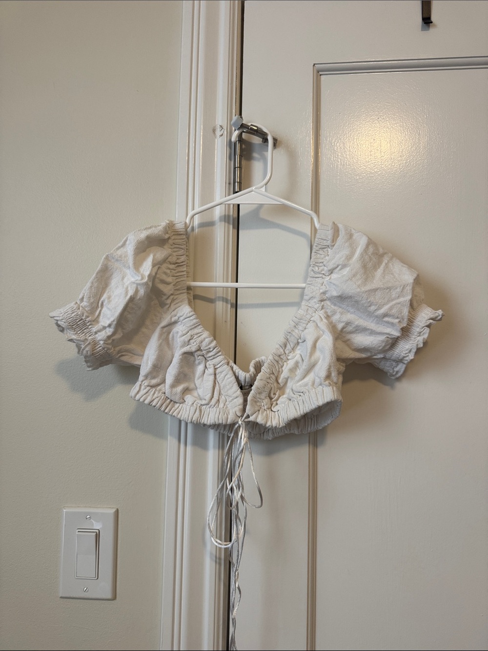 Women’s Cream Puff-Sleeve Crop Top with Tie Front